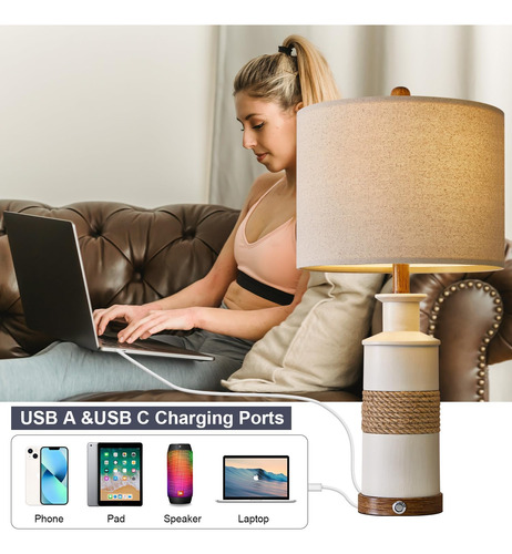 Bobomomo Juego De 2 Lámparas De Mesa Con Usb A+c De 24.5 Pul