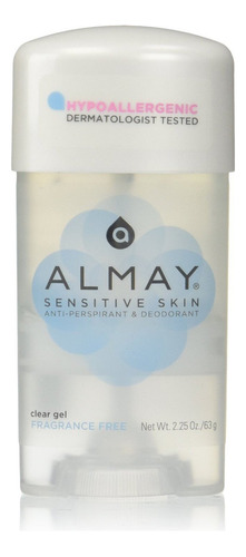 Almay Desodorante antitranspirante en gel transparente, sin perfume, barra de 2.25 onzas