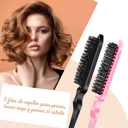 Set 3 Cepillo Peine Cola De Rata Peinar + Cera Fijar Cabello Color Rosa