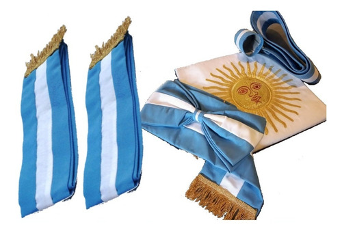 Bandera Doble Sol Argentina Con Moño, Tahalí Y Dos Bandas  