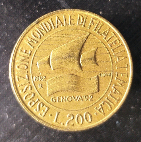M580 Italia Moneda 200 Liras Año 1992 Km# 151 Expo Filatelia