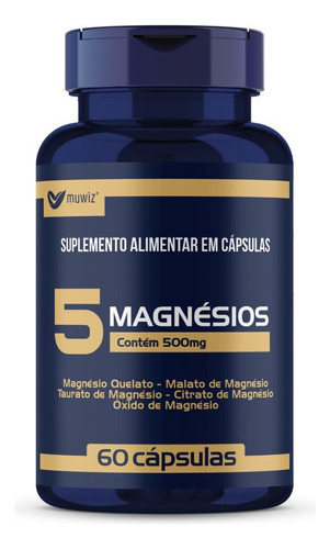 5 cápsulas de magnesio, 500 mg, sabor Muwiz, sin sabor