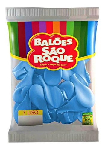 Balões Bexiga São Roque Nº 7 Liso Redondo C/50un Hiperfesta Cor Azul Baby