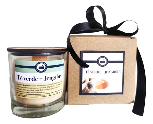 Vela Aromática De Soja Frasco Vidrio C/tapa Crema Lisa Té Verde Y Jengibre
