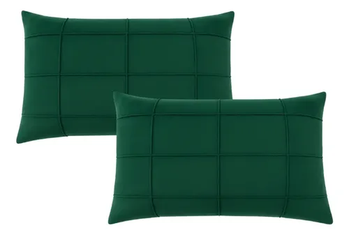 Kit 2 Capas De Almofada Retangular Baguete Suede Drapeada Cor Verde Liso