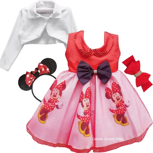 comprar Vestido Minnie Vermelha Festa Luxo Glamour E Bolero E Tiaras