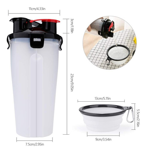 Botella De Agua Portátil Para Perros Con Cuencos Plegables