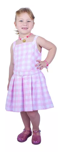 Vestido Tricoline Xadrez Rosa Barbie Core - - Amourele - Moda Infantil