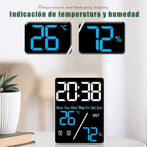 Reloj De Pared Digital Con Termómetro, Alarmas Y Calendario