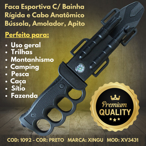 Faca Tática Grande C/ Bainha Bussola Esportiva Militar Pesca