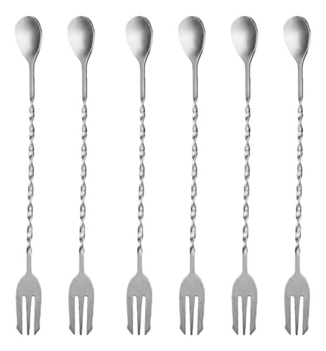 Cuchara Tenedor Bailarina Agitador Bar Bebidas 32cm 6 Piezas Color Plata