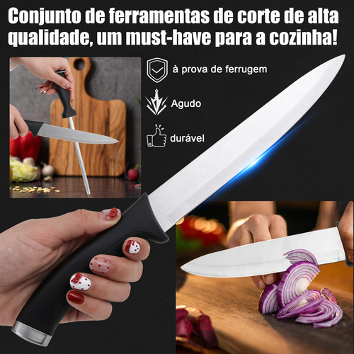 Jogo De Facas Chef 16 Peças Com Lâminas Em Aço Inox E Cabos