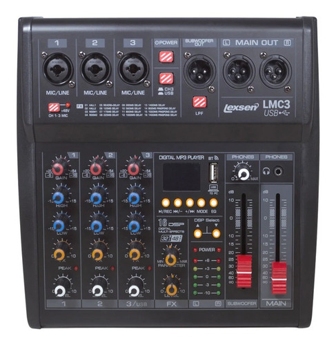Imagem 1 de 3 de Mesa De Som Lexsen 3 Canais Lmc3 Com Interface E Bluetooth