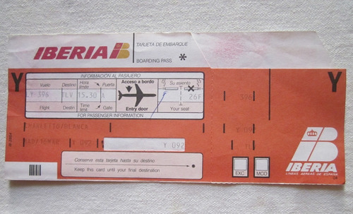 Antiguo Pasaje De Avion Iberia