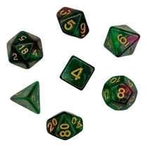 Comprar Set 7 Dados Juegos De Rol - Verde Y Ciruela Marmoleado Con G