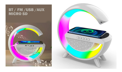 Cargador Inalambrico Parlante Bluetooth Lampara Usb Radio Color Blanco