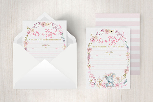 Your Main Event Prints Elephant Baby Shower Invitation Girl