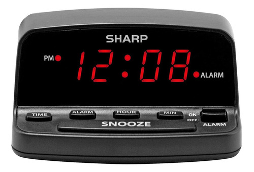 Reloj despertador digital Sharp con controles estilo teclado de color negro