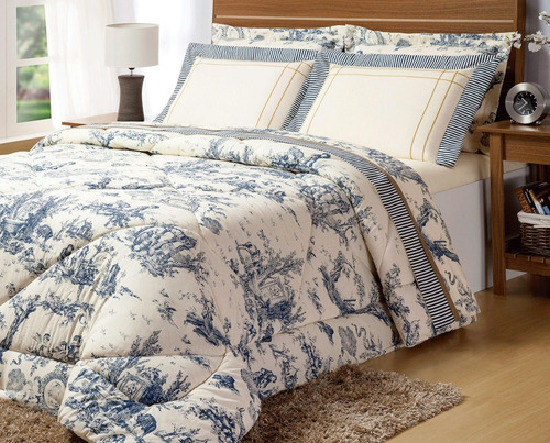 Edredom E Jogo De Lençol Cama Casal Queen 7 Peças