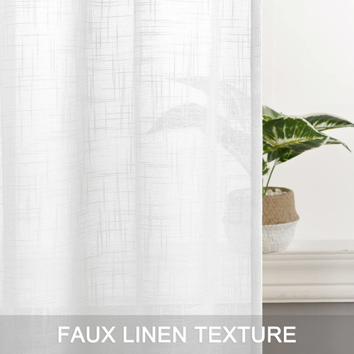 Cortinas Transparentes De Lino Sintético, Color Blanco...