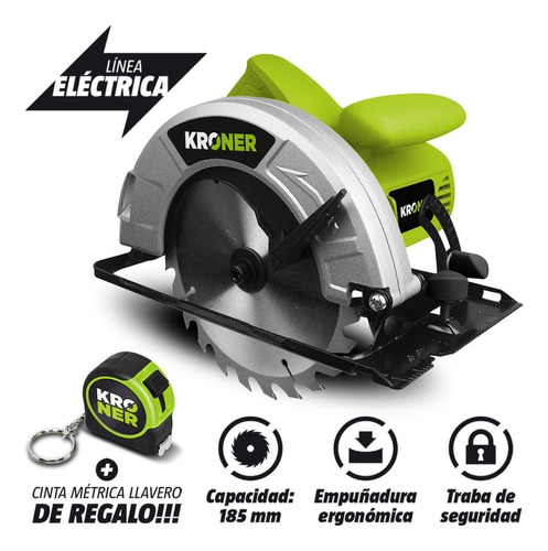 Sierra Circular Mano 1500w Kroner Profesional Disco 185 Mm Color Verde lima Frecuencia 50 hz