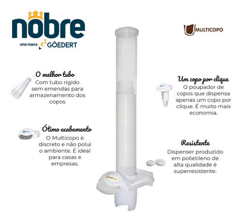 Dispenser Para Copos Café 50ml Branco Multicopos Nobre
