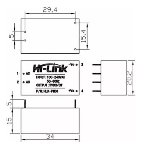 Tecneu 2 Piezas Del Convertidor Ac Dc Fuente 5v Hlk-pm01
