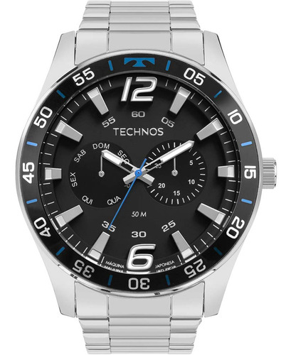 Relógio Technos Masculino Racer Prata - 6p25bw/1p Correia Prateado Bisel Prateado Fundo Prateado