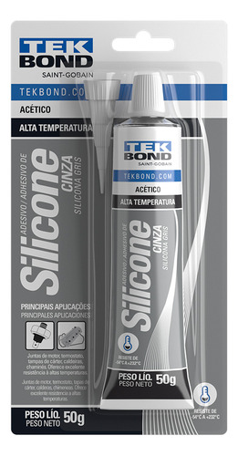 Silicone Acetico 50g Cinza Alta Temperatura Tekbond