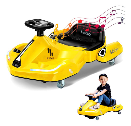 Go Kart Electrico Para Niños Giro 360° Luz Bluetooth Iciqlo Color Amarillo