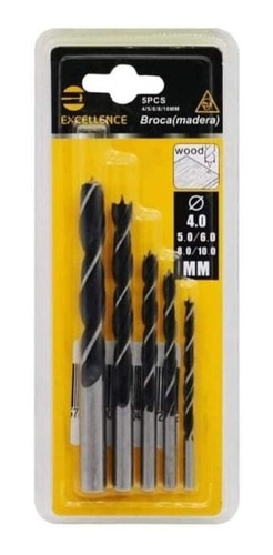 Set 5 Brocas Para Madera 4, 5, 6, 8, 10 Mm