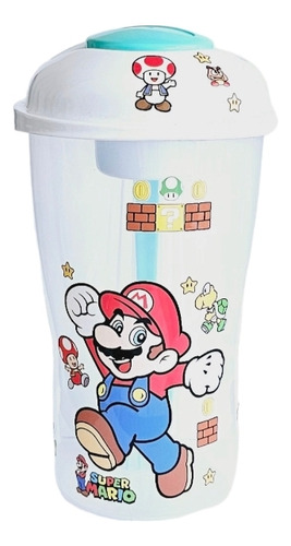 Vaso Contenedor Mario Bros, Ensalada,fruta+tenedor+pocillo 