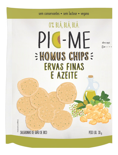 Homus Chips Ervas Finas e Azeite Zero Lactose Pic-Me Pacote 30g