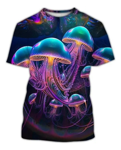 Camiseta Neutra Impresa En Medusas Luminosas 3d