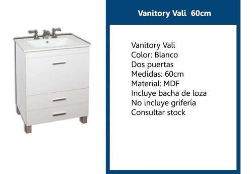 Imagen 6 de 6 de Vanitory Vali 60cm + Mesada + Monocomando
