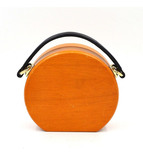 Cartera Clutch Imantada Madera Circular Negra Importadas