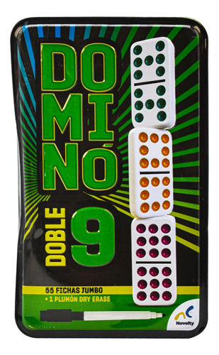 Domino Doble 9 Verde 55 Fichas Jumbo +1 Plumon Novelty Cd