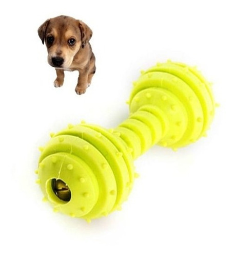 Imagen 2 de 3 de Juguete Para Perro Mancuerna De Goma Con Textura Y Cascabel Color Verde