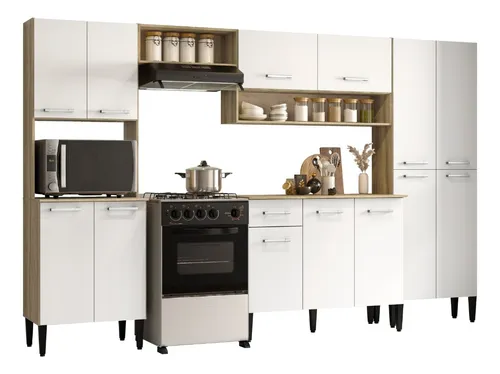 Armário Cozinha Completa Arizona Plus Carv C/ Branco Carraro