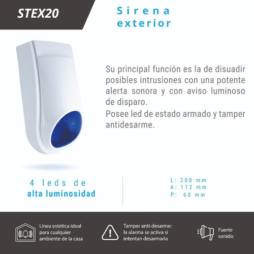 Sirena Exterior Stex20 Con Luz Estroboscópica Antidesarme