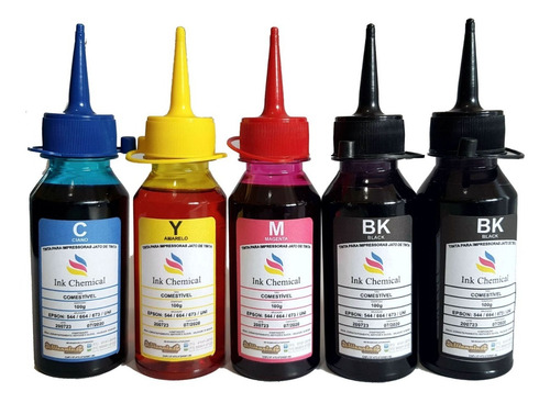 Kit 5x 100ml Tinta Comestível Jato De Tinta Para Papel Arroz