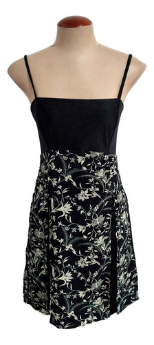 Vestido Curto Alcinha Preto Estampa Floral Sem Bojo Tam P