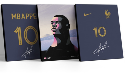 Cuadros Decorativos Con Firma | Mbappe | Set X 3 | 30x40cm