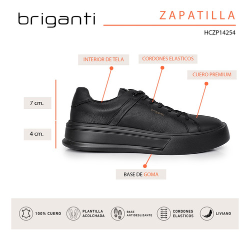 Zapatilla Cuero Hombre Zapato Liso Cordon Elastico Briganti