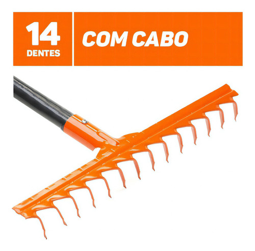 Ancinho Rastelo 14 Dentes De Aço C/ Cabo Folhas Grama Jardim