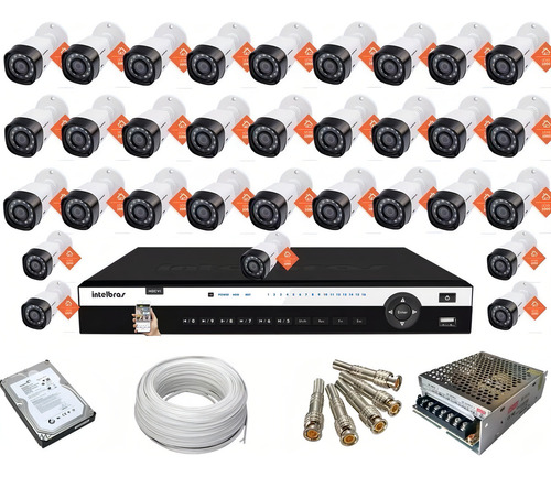 Kit Cftv 32 Câmeras Intelbras 1120b + Dvr 5 Em1 1132 Hd 4tb