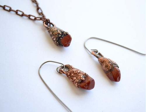 Imagen 4 de 6 de Aros Rojos, Piedra Natural Jaspe Engarzados En Cobre