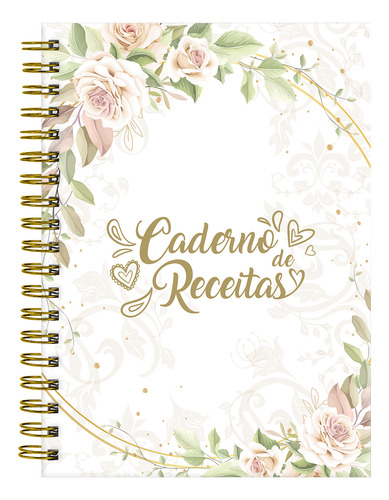 Caderno Capa Dura De Receitas Floral Arabescos Nude E Branco