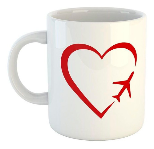 Taza De Ceramica Avion Plane Corazon Rojo Viaje