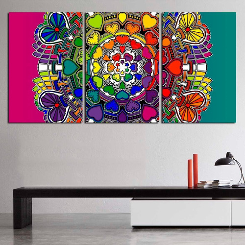 Cuadros Tripticos Mandalas Colorida (120 X 60 Cm)